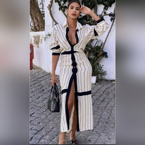 Zara Blogger Faves Striped Button Down Form fitting Maxi Dress - Picture 15 of 15